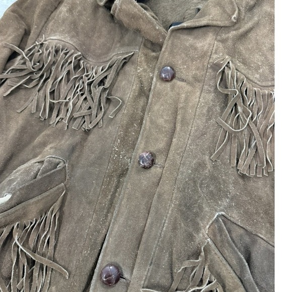 Vintage Brown Suede Leather Fringe Western sears Jacket Cowboy Boho Coat - Picture 2 of 10